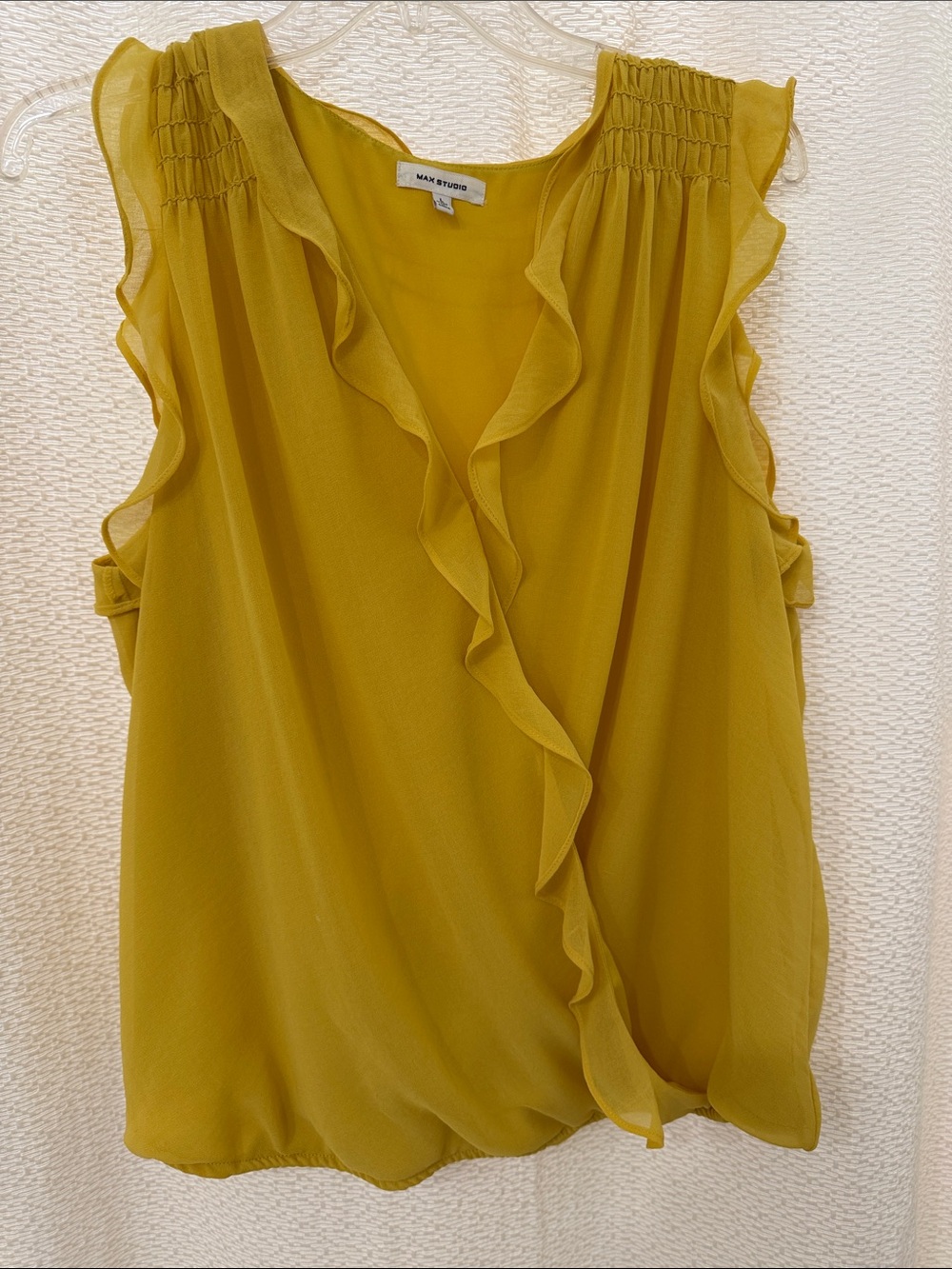 Max Studio Mustard Ruffle V-Neck Sleeveless Blouse